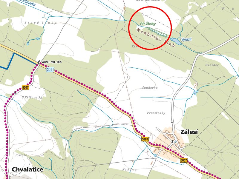 Lokalita Žleby - mapa (MAPYCZ)